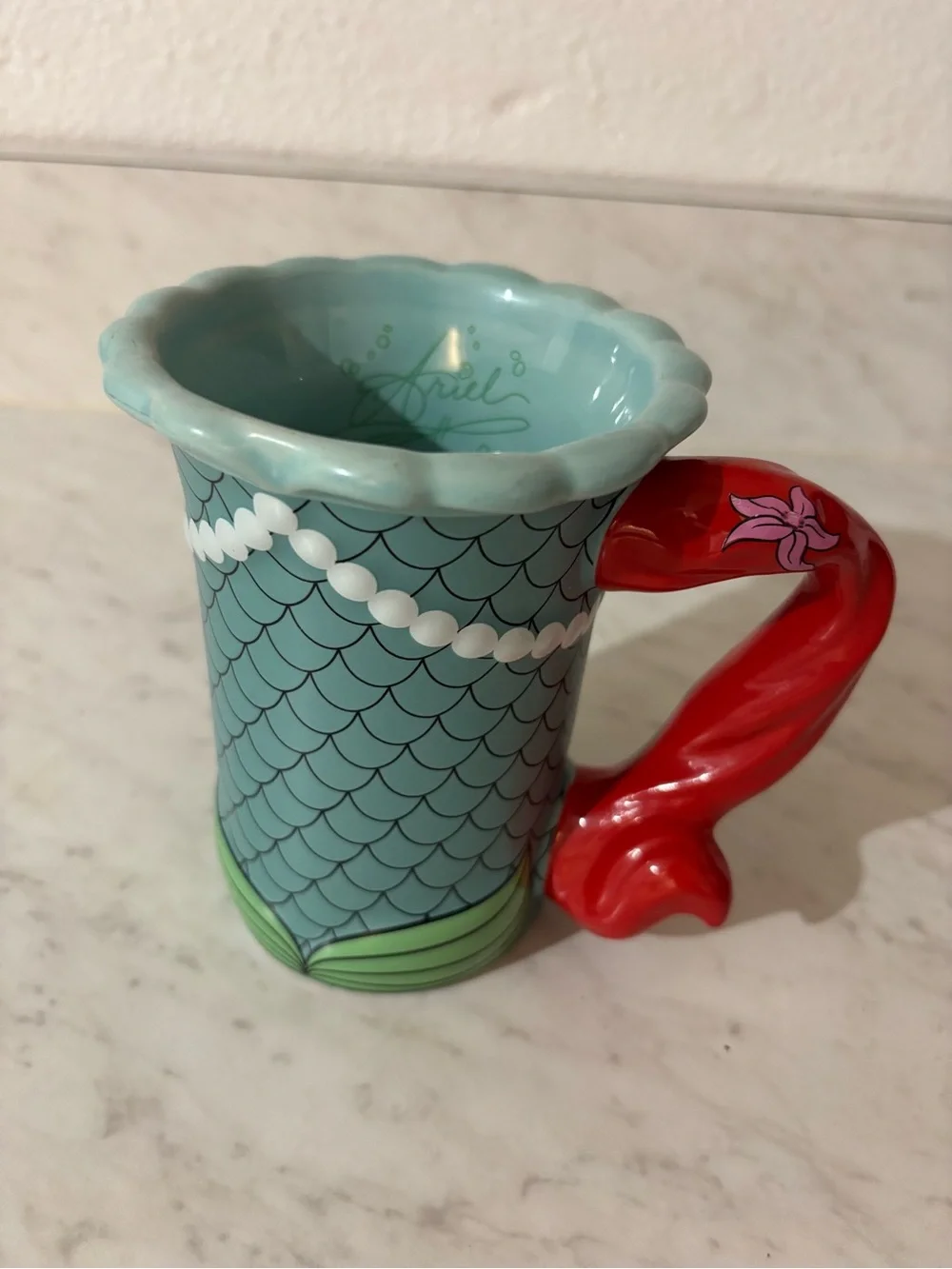 Disney Aqua Mermaid Scale Mug with Red Tail Handle